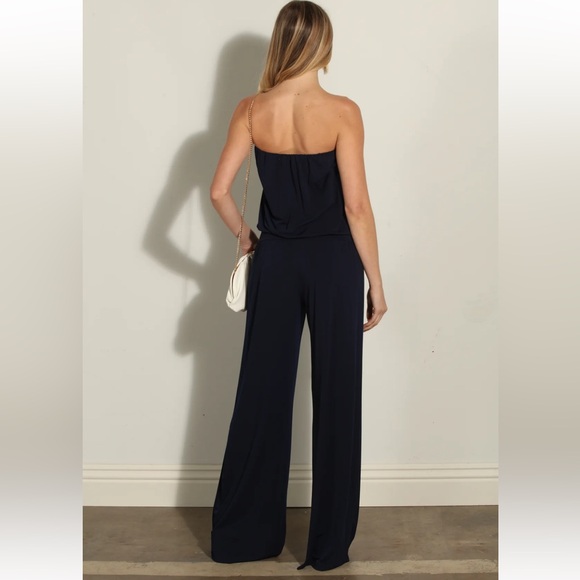 Veronica M Navy Strapless Drop Waist Jumpsuit NWOT size small - Picture 2 of 12